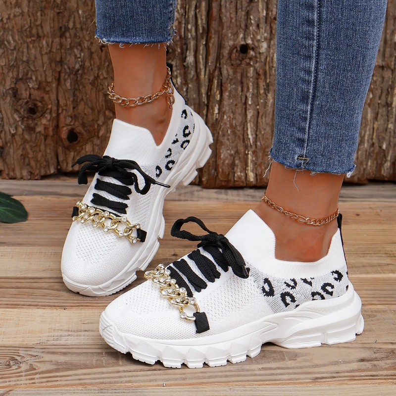 Knit Fabric Lace Up Sneakers - أحذية رياضية نسائية جديدة بتصميم محبوك
