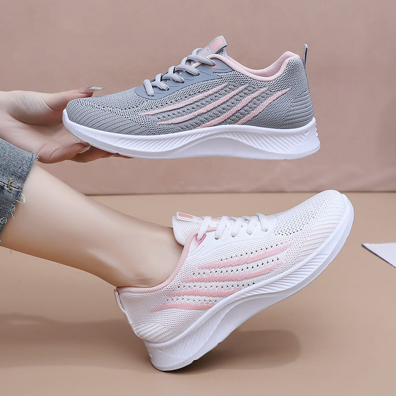 أحذية رياضية نسائية خفيفة الوز - مراجعة Knit Fabric Lace Up Sneakers وسعره