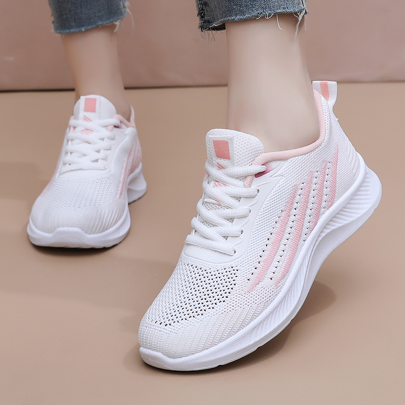 أحذية رياضية نسائية خفيفة الوز - مراجعة Knit Fabric Lace Up Sneakers وسعره