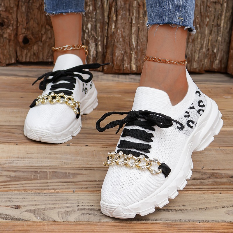 أحذية رياضية نسائية جديدة بتصم - مراجعة Knit Fabric Lace Up Sneakers وسعره