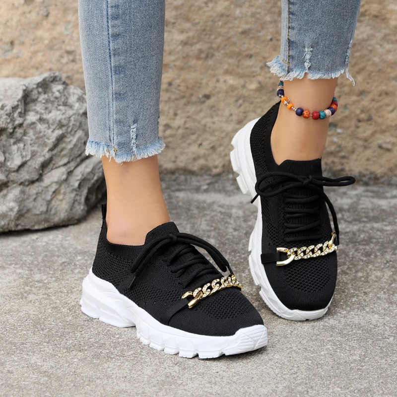 أحذية رياضية نسائية جديدة بتصم - مراجعة Knit Fabric Lace Up Sneakers وسعره
